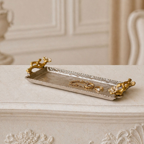 Metal decorative tray - metal, gold
