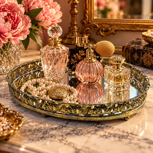 Vintage oval mirrored vanity - mirrored,